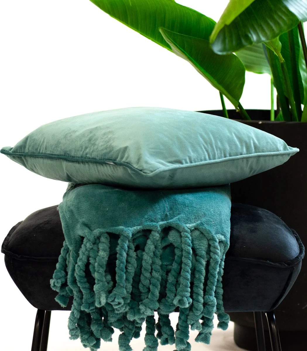 Dutch Decor - FLORIJN - Plaid Fleece 150x200 Cm - Sagebrush Green - Groen - Superzacht - Met Franjes - Deken 4 Dutch Decor - FLORIJN - Plaid Fleece 150x200 Cm - Sagebrush Green - Groen - Superzacht - Met Franjes - Deken - Afbeelding 2