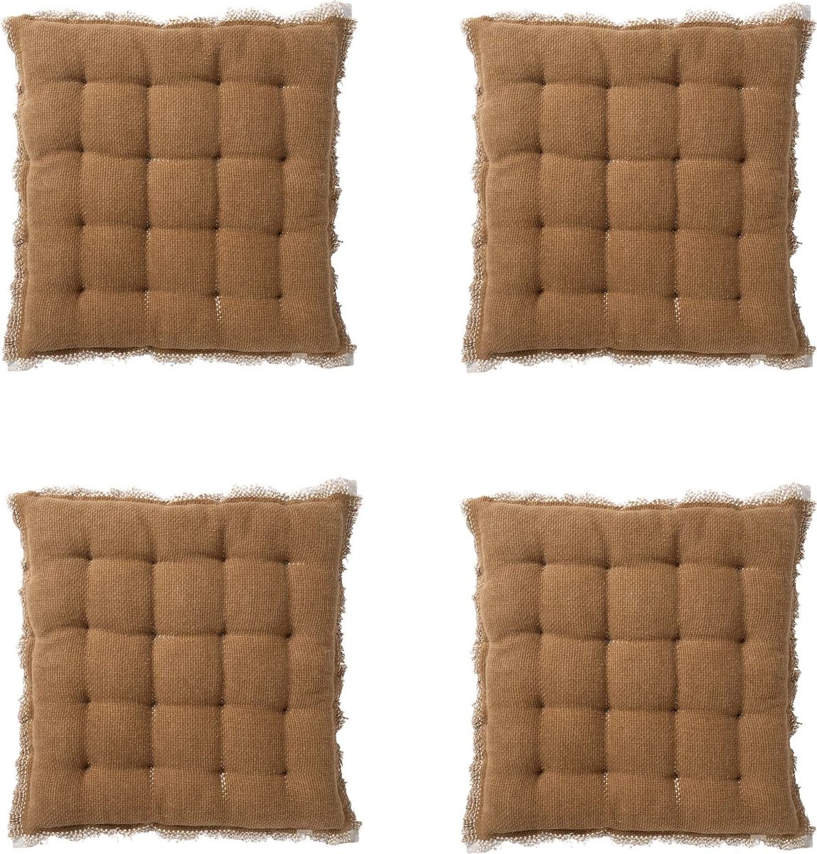 Set Van 4 - Dutch Decor BURTO - Stoelkussen Van Gewassen Katoen Tobacco Brown 40x40 Cm - Bruin - Zitkussen 3 Set Van 4 - Dutch Decor BURTO - Stoelkussen Van Gewassen Katoen Tobacco Brown 40x40 Cm - Bruin - Zitkussen