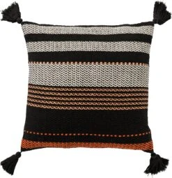 TAMAR - Kussenhoes Katoen 45x45 Cm - Raven - Zwart - Met Flosjes - Exclusief Binnenkussen