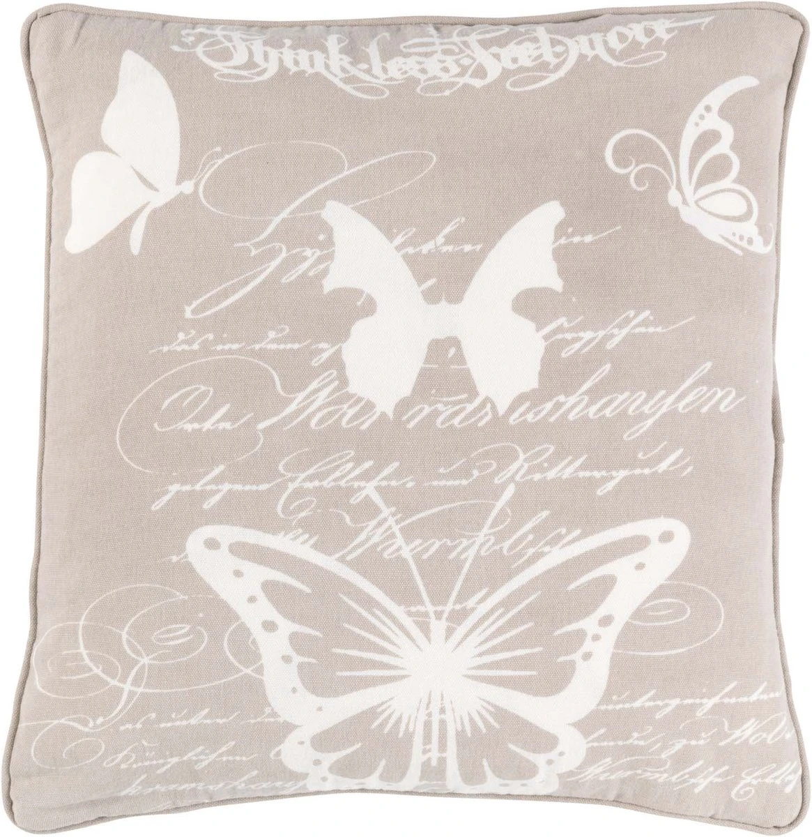 FENNE - Kussenhoes 45x45 Cm - Zand - Beige - Vlinders En Tekst - Exclusief Binnenkussen
