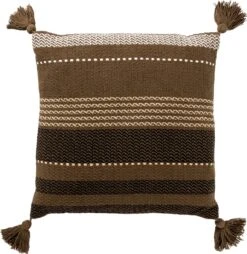 TAMAR - Kussenhoes Katoen 45x45 Cm - Military Olive - Groen - Met Flosjes - Exclusief Binnenkussen