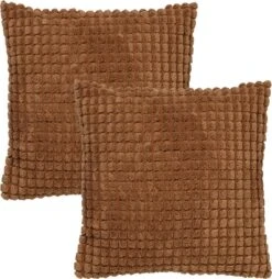 Set Van 2- Dutch Decor ROME- Sierkussens Unikleur Tobacco Brown 45x45 Cm - Bruin