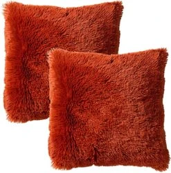 Set Van 2- Dutch Decor FLUFFY - Kussenhoezen Unikleur Potters Clay 45x45 Cm- Oranje