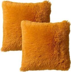 Set Van 2- Dutch Decor FLUFFY - Kussenhoezen Unikleur Golden Glow 45x45 Cm - Geel