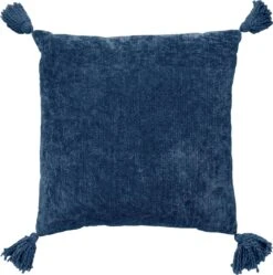 NINO - Kussenhoes Van Katoen 45x45 Cm Insignia Blue - Blauw - Met Flosjes - Exclusief Binnenkussen