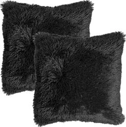 Set Van 2- Dutch Decor FLUFFY - Kussenhoezen Unikleur Raven 60x60 Cm - Zwart