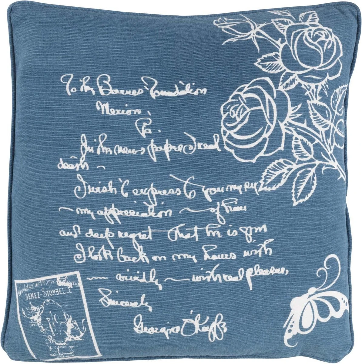 ROOS - Sierkussen Katoen 45x45 Cm - Blauw - Wit - Rozen En Tekst - Inclusief Binnenkussen 3 ROOS - Sierkussen Katoen 45x45 Cm - Blauw - Wit - Rozen En Tekst - Inclusief Binnenkussen