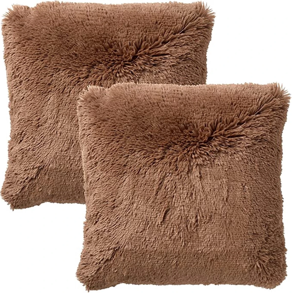Set Van 2- Dutch Decor FLUFFY - Kussenhoezen Unikleur Tobacco Brown 45x45 Cm - Bruin 3 Set Van 2- Dutch Decor FLUFFY - Kussenhoezen Unikleur Tobacco Brown 45x45 Cm - Bruin