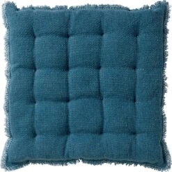 Dutch Decor - BURTO - Stoelkussen Van Gewassen Katoen Provincial Blue 40x40 Cm - Blauw - Zitkussen