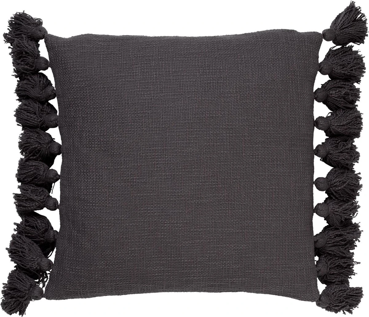 RUBY - Kussenhoes Katoen 45x45 Cm - Charcoal Gray - Antraciet - Met Flosjes - Met Rits 3 RUBY - Kussenhoes Katoen 45x45 Cm - Charcoal Gray - Antraciet - Met Flosjes - Met Rits