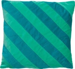 PEBBE - Kussenhoes Velvet 45x45 Cm - Beveled Glass - Groen - Blauw - Strepen - Color Blocking - Met Rits