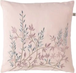 STUVA - Kussenhoes Geborduurd Bloemen 45x45 Cm - Nude - Roze - Blauw - Pasteltinten - Exclusief Binnenkussen