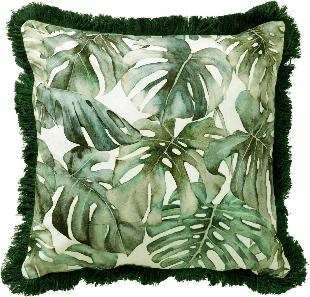 FAUNA - Kussenhoes Velvet 45x45 Cm - Chive - Groen - Botanisch - Franjes - Met Rits
