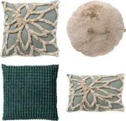 Set Van 4 Sierkussens - Groen - Beige - LIVIA - LIVIA - ZAYA - ROME - Inclusief Vulling - Luxe En Zachte Stoffen