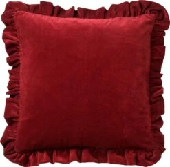 Dutch Decor - YARA - Sierkussen Katoen 45x45 Cm - Velvet - Merlot - Rood - Ruches Rondom