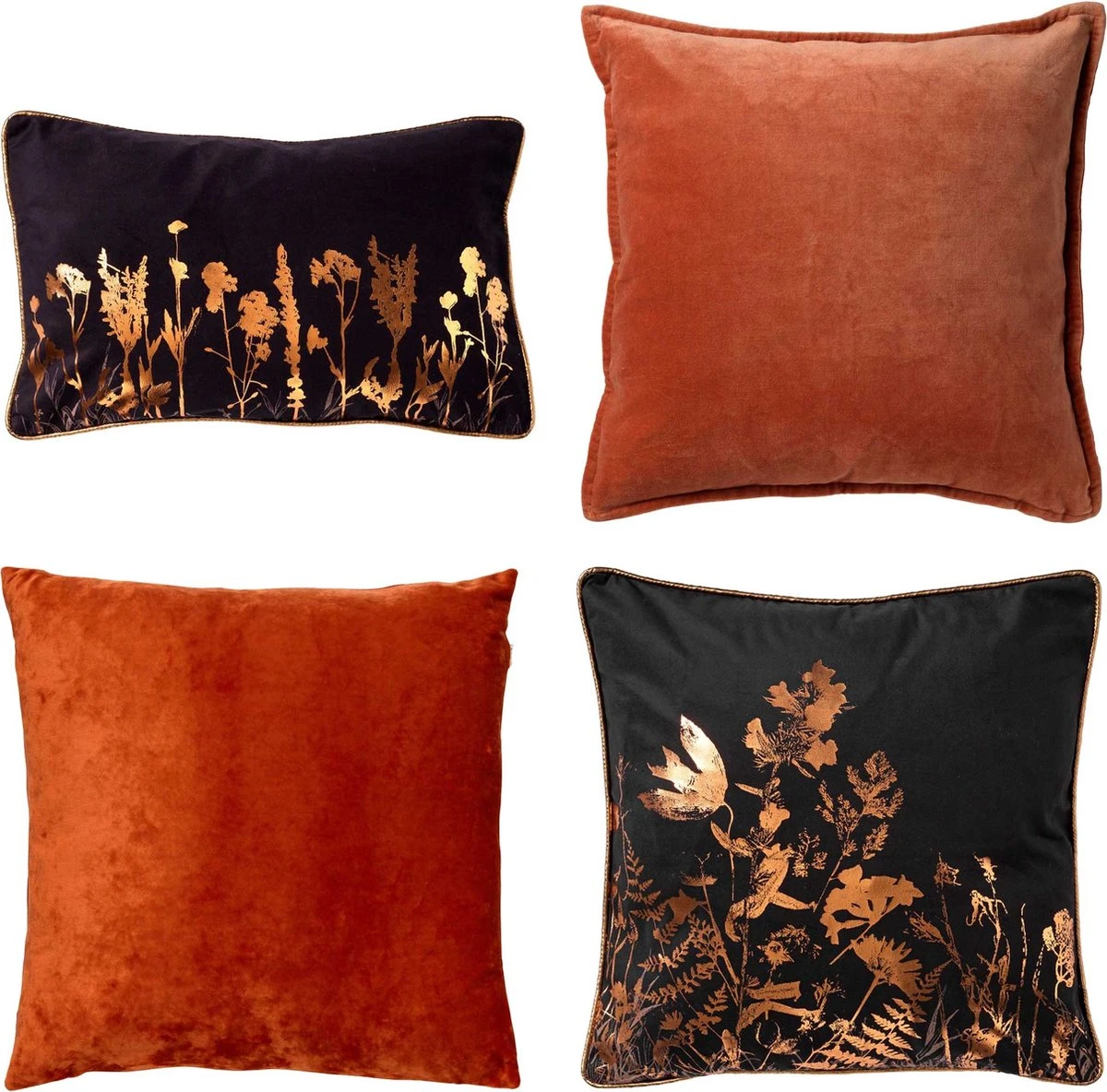 Set Van 4 Sierkussens - Zwart - Oranje - DALIA - DALI - CAITH - SKY - Inclusief Binnenvulling - Luxe En Zachte Stoffen 3 Set Van 4 Sierkussens - Zwart - Oranje - DALIA - DALI - CAITH - SKY - Inclusief Binnenvulling - Luxe En Zachte Stoffen