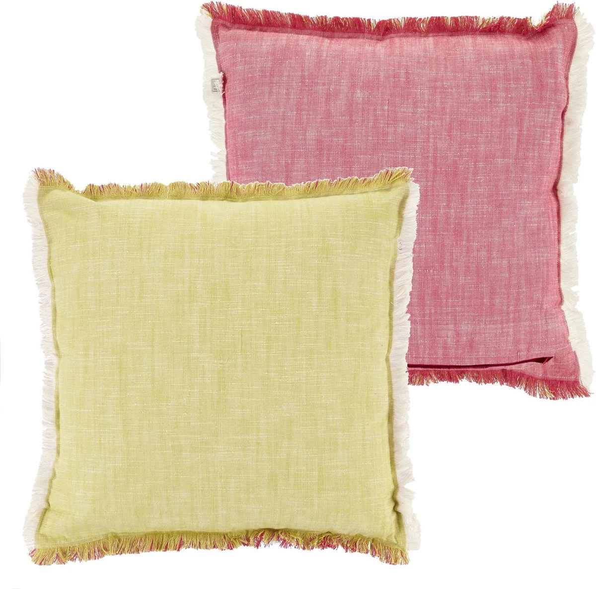 Dutch Decor - GANES - Sierkussen 100% Katoen 45x45 Cm - Lime - Geel - Roze - Rondom Franje 7 Dutch Decor - GANES - Sierkussen 100% Katoen 45x45 Cm - Lime - Geel - Roze - Rondom Franje - Afbeelding 5