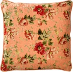 MEIS - Kussenhoes 45x45 Cm - Velvet Bloemen - Dusty Pink - Roze - Rood - Streepjes - Met Rits