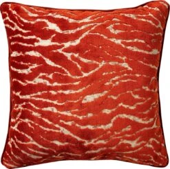 ZABRINA - Sierkussen 45x45 Cm - Velvet - Potters Clay - Oranje - Met Zebra Strepen - Inclusief Binnenvulling