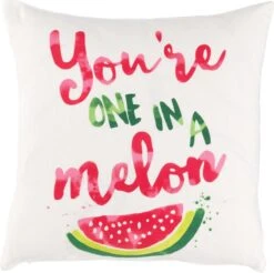EVIE - Sierkussen Meloen 45x45 Cm - Ivoor / Wit - You're One In A Melon - Inclusief Binnenkussen