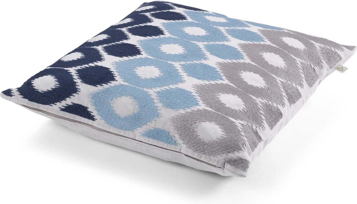 EGEA - Kussenhoes Geborduurd 45x45 Cm - Lichtgrijs - Lichtblauw - Donkerblauw - Exclusief Binnenkussen 10 EGEA - Kussenhoes Geborduurd 45x45 Cm - Lichtgrijs - Lichtblauw - Donkerblauw - Exclusief Binnenkussen - Afbeelding 8
