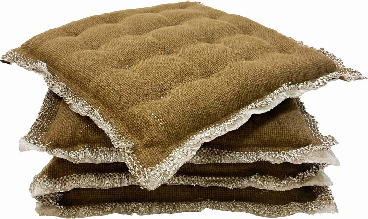 Set Van 4 - Dutch Decor BURTO - Stoelkussen Van Gewassen Katoen Tobacco Brown 40x40 Cm - Bruin - Zitkussen 7 Set Van 4 - Dutch Decor BURTO - Stoelkussen Van Gewassen Katoen Tobacco Brown 40x40 Cm - Bruin - Zitkussen - Afbeelding 5