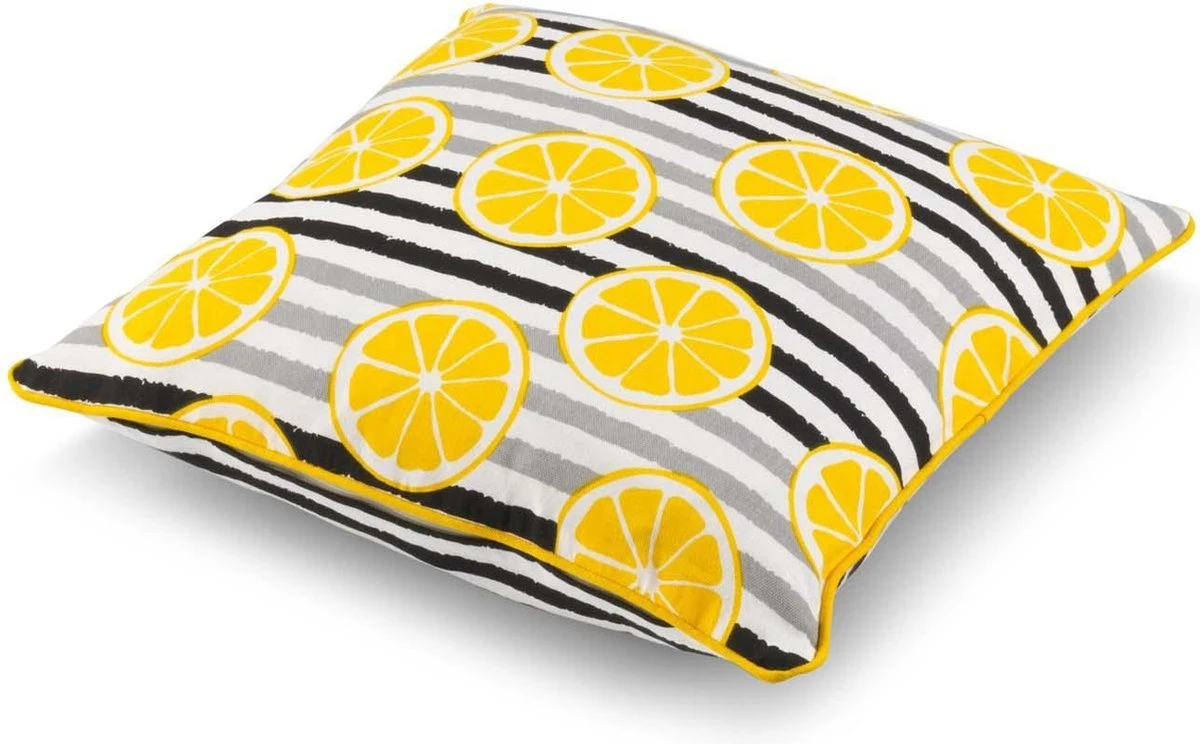 JULIA - Sierkussen Citroenen 45x45 Cm - Geel - Zwart - Wit - Streepjes - Inclusief Binnenkussen 5 JULIA - Sierkussen Citroenen 45x45 Cm - Geel - Zwart - Wit - Streepjes - Inclusief Binnenkussen - Afbeelding 3