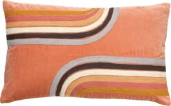 RENLY - Sierkussen Velvet - 40x60 Cm - Muted Clay - Roze - Retro Dessin - Inclusief Binnenvulling