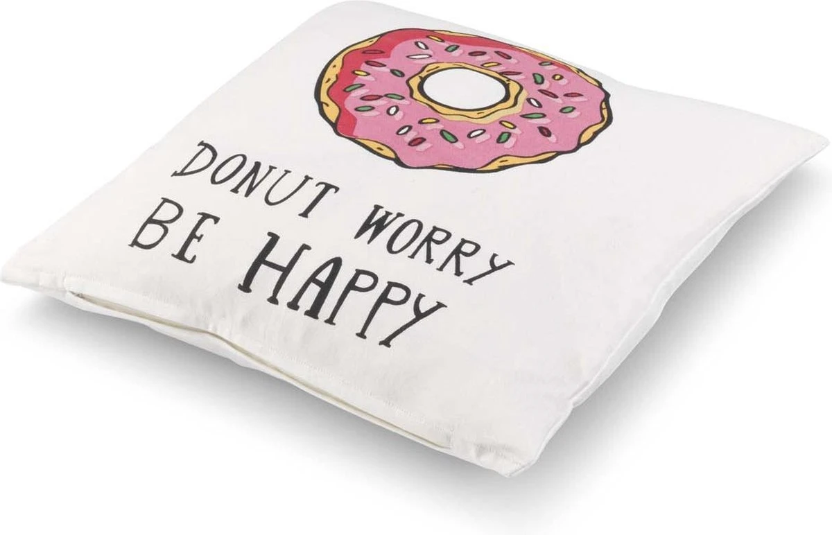 DIDI - Sierkussen Donut 45x45 Cm - Ivoor / Wit - Donut Worry Be Happy - Inclusief Binnenkussen 8 DIDI - Sierkussen Donut 45x45 Cm - Ivoor / Wit - Donut Worry Be Happy - Inclusief Binnenkussen - Afbeelding 6