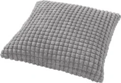 ROME - Sierkussen Uni 45x45 Cm - Micro Chip - Grijs - Inclusief Binnenvulling -Dutch Decor 1200x821