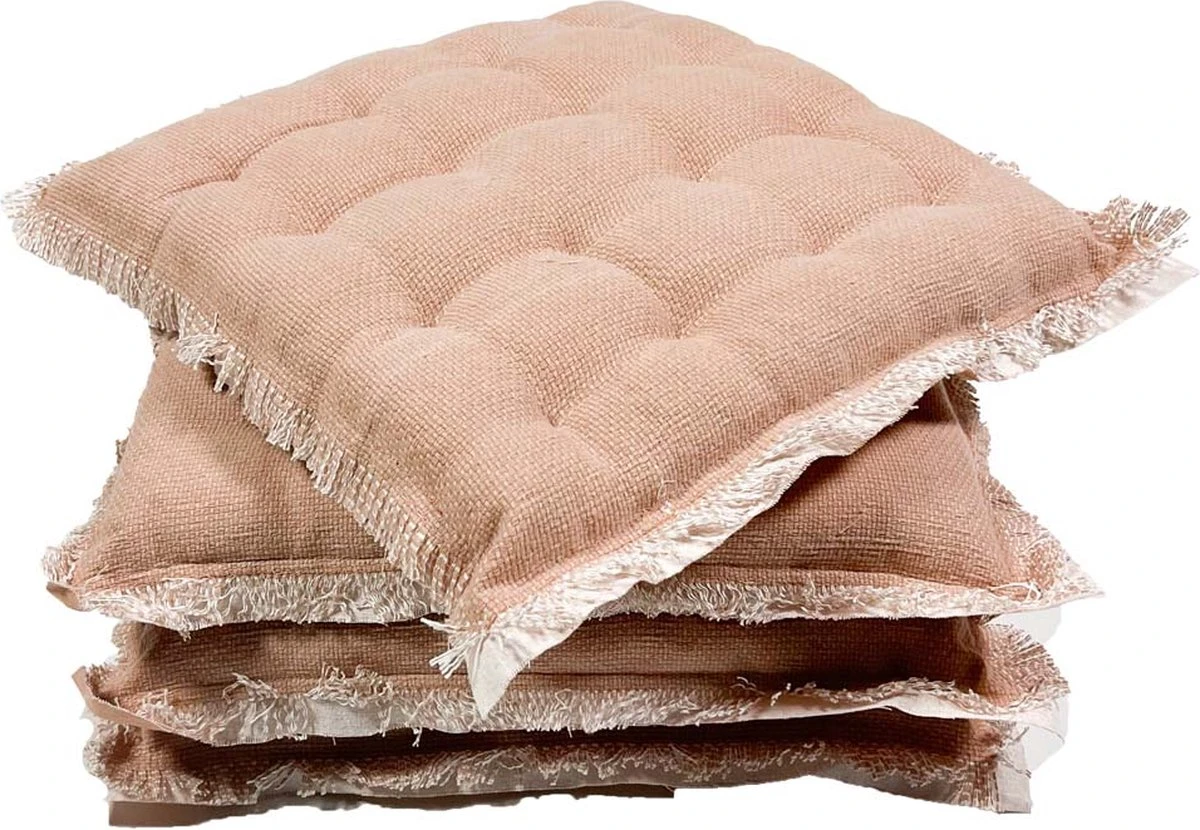 Set Van 4 - Dutch Decor BURTO - Stoelkussen Van Gewassen Katoen Muted Clay 40x40 Cm - Roze - Zitkussen 3 Set Van 4 - Dutch Decor BURTO - Stoelkussen Van Gewassen Katoen Muted Clay 40x40 Cm - Roze - Zitkussen