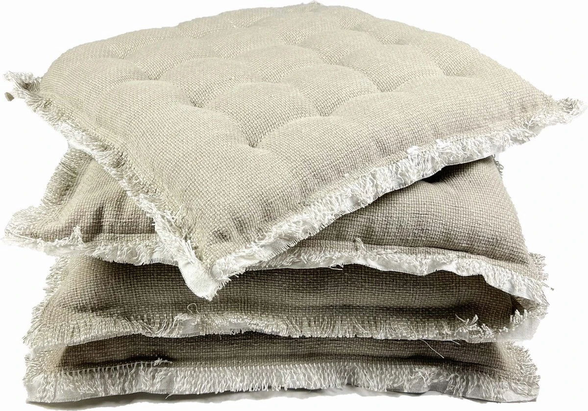 Set Van 4 - Dutch Decor BURTO - Stoelkussen Van Gewassen Katoen Pumice Stone 40x40 Cm - Beige - Zitkussen 7 Set Van 4 - Dutch Decor BURTO - Stoelkussen Van Gewassen Katoen Pumice Stone 40x40 Cm - Beige - Zitkussen - Afbeelding 5