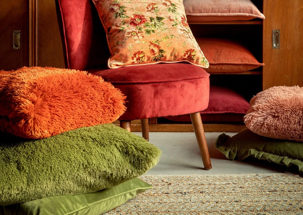 MEIS - Kussenhoes 45x45 Cm - Velvet Bloemen - Dusty Pink - Roze - Rood - Streepjes - Met Rits 6 MEIS - Kussenhoes 45x45 Cm - Velvet Bloemen - Dusty Pink - Roze - Rood - Streepjes - Met Rits - Afbeelding 4