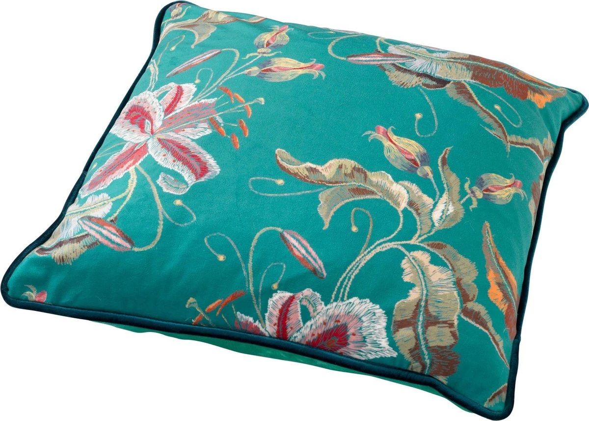 FANNY - Sierkussen 45x45 Cm - Emerald - Groen - Bloemenpatroon - Inclusief Binnenkussen 6 FANNY - Sierkussen 45x45 Cm - Emerald - Groen - Bloemenpatroon - Inclusief Binnenkussen - Afbeelding 4