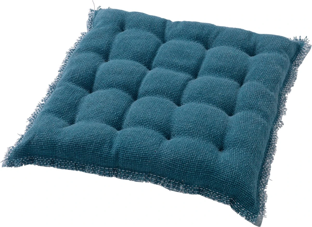 Dutch Decor - BURTO - Stoelkussen Van Gewassen Katoen Provincial Blue 40x40 Cm - Blauw - Zitkussen 5 Dutch Decor - BURTO - Stoelkussen Van Gewassen Katoen Provincial Blue 40x40 Cm - Blauw - Zitkussen - Afbeelding 3