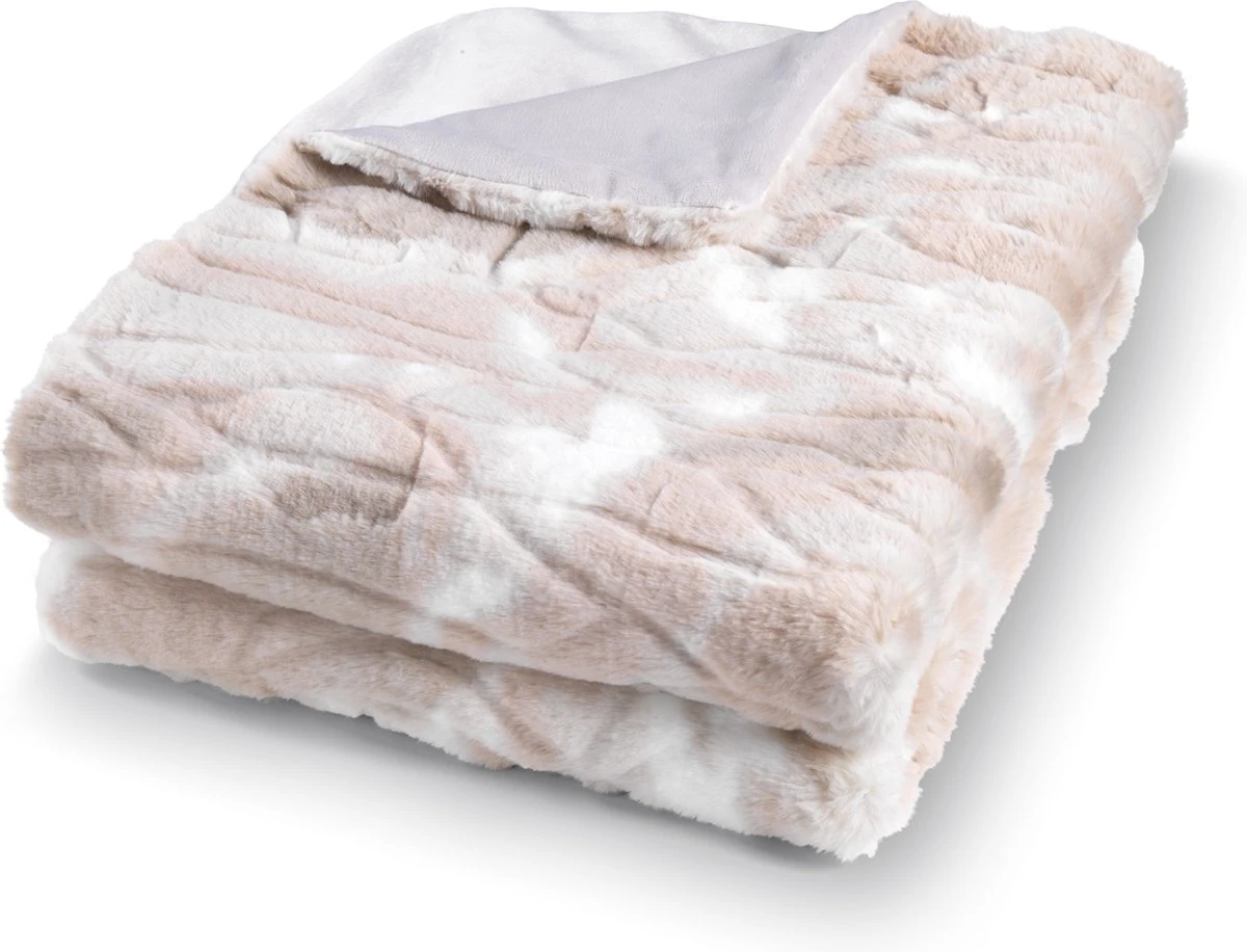 Dutch Decor - ROEL - Plaid Bontlook 130x170 Cm - Zand - Beige - Roze - Wit - Superzacht - Deken 3 Dutch Decor - ROEL - Plaid Bontlook 130x170 Cm - Zand - Beige - Roze - Wit - Superzacht - Deken