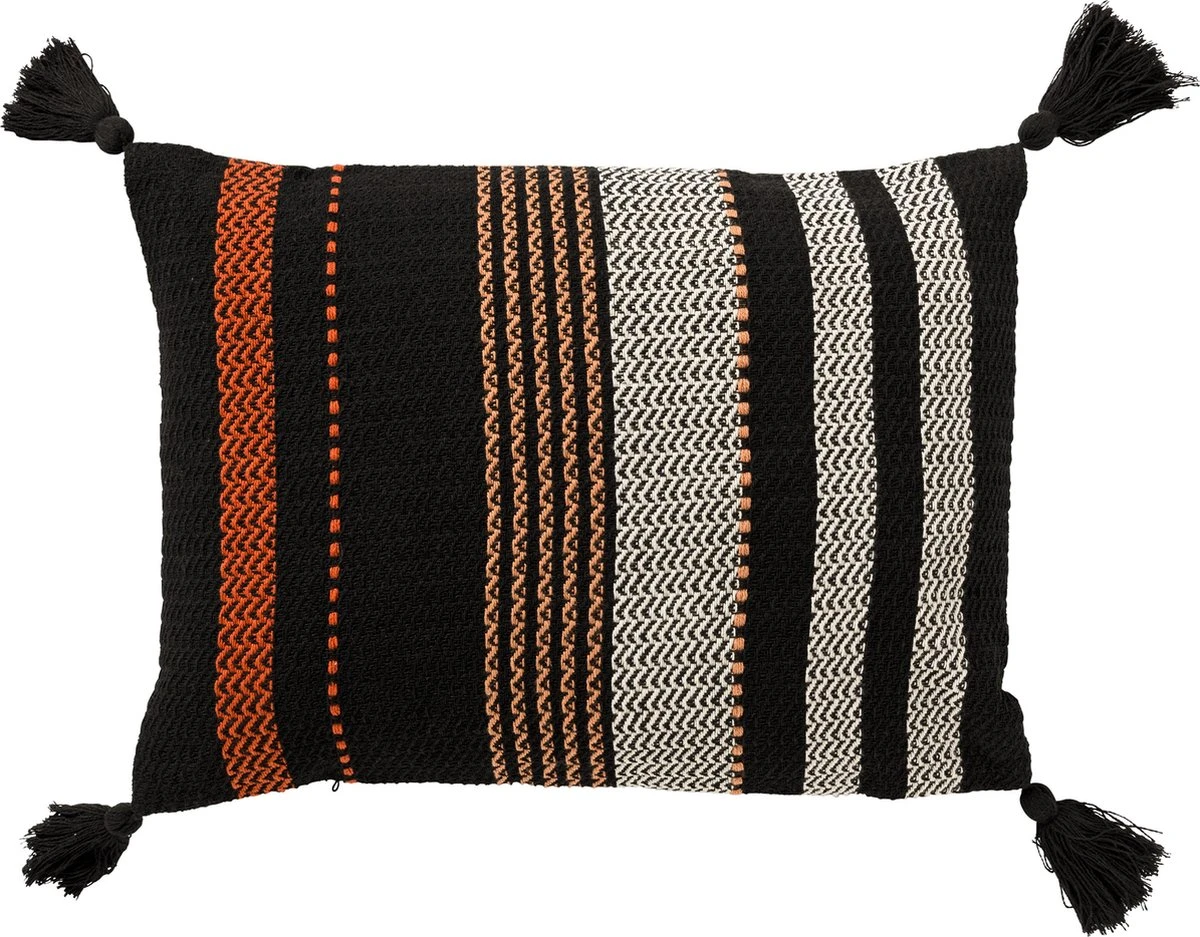 TAMAR - Kussenhoes Katoen 40x60 Cm - Raven - Zwart - Met Flosjes - Exclusief Binnenkussen 3 TAMAR - Kussenhoes Katoen 40x60 Cm - Raven - Zwart - Met Flosjes - Exclusief Binnenkussen