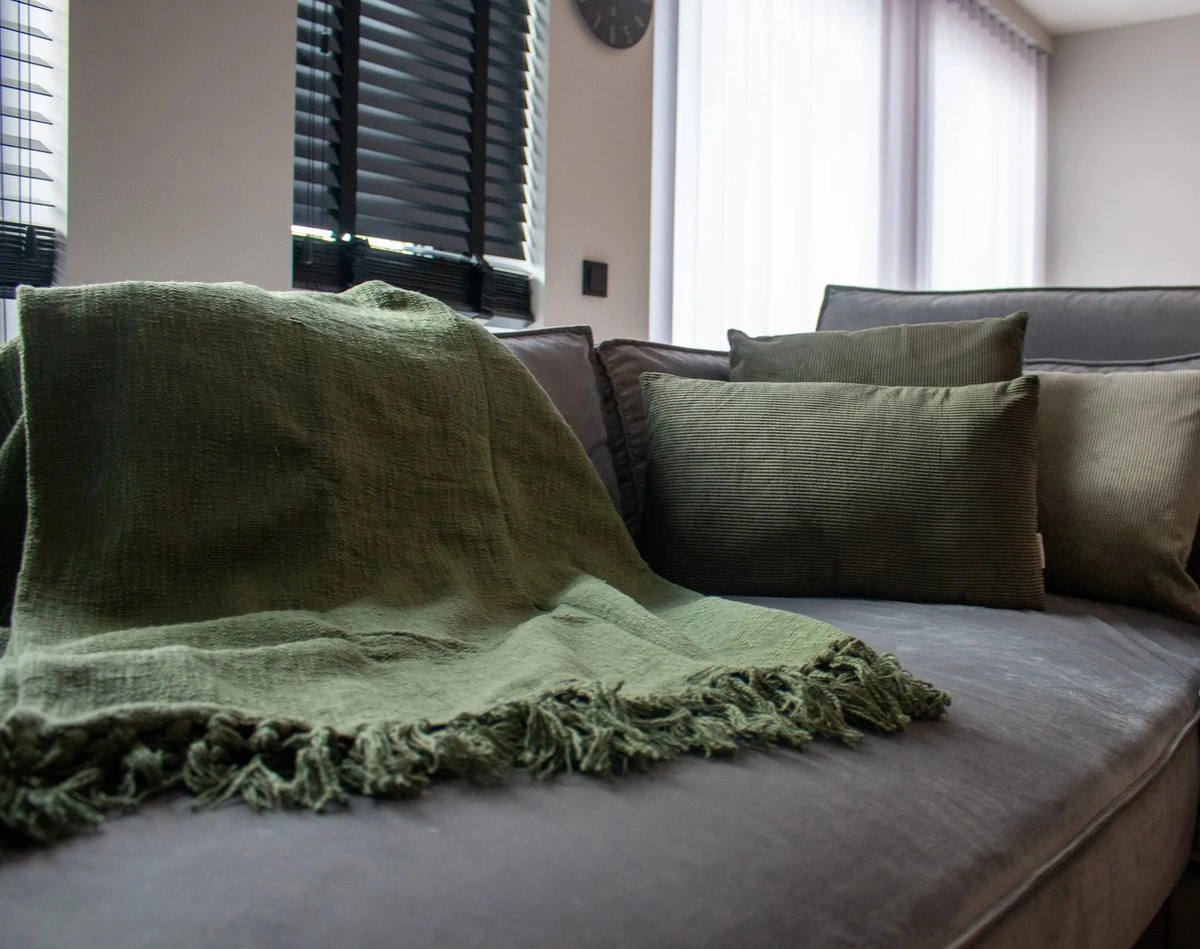 Dutch Decor - JUNE - Plaid Van Katoen 140x180 Cm Chive - Groen - Deken 6 Dutch Decor - JUNE - Plaid Van Katoen 140x180 Cm Chive - Groen - Deken - Afbeelding 4