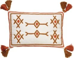 ZITA - Sierkussen Katoen 40x60 Cm - Snow White - Wit / Bruin / Terra - Kussen Met Flosjes - Inclusief Binnenkussen