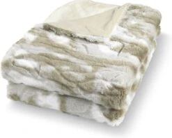 Dutch Decor - ROEL - Plaid Bontlook 130x170 Cm - Olijfgroen - Beige - Wit - Superzacht - Deken