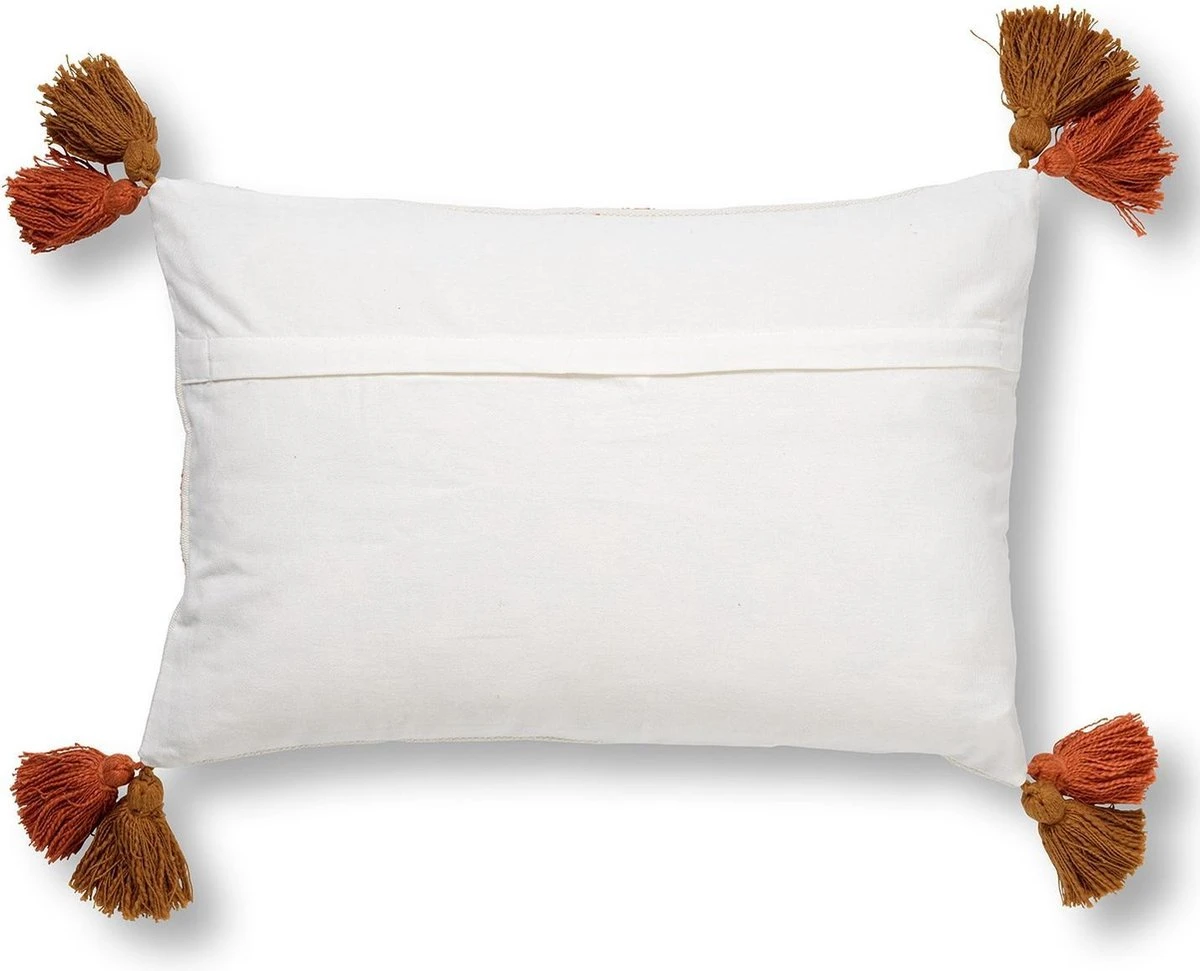 ZITA - Sierkussen Katoen 40x60 Cm - Snow White - Wit / Bruin / Terra - Kussen Met Flosjes - Inclusief Binnenkussen 7 ZITA - Sierkussen Katoen 40x60 Cm - Snow White - Wit / Bruin / Terra - Kussen Met Flosjes - Inclusief Binnenkussen - Afbeelding 5