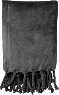 Dutch Decor - FLORIJN - Plaid Fleece 150x200 Cm - Charcoal Gray - Antraciet - Superzacht - Met Franjes - Deken