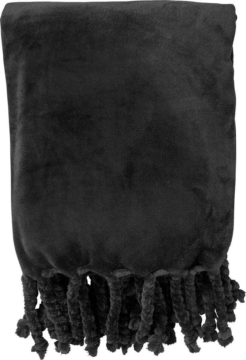 Dutch Decor - FLORIJN - Plaid Fleece 150x200 Cm - Raven - Zwart - Superzacht - Met Franjes - Deken 3 Dutch Decor - FLORIJN - Plaid Fleece 150x200 Cm - Raven - Zwart - Superzacht - Met Franjes - Deken