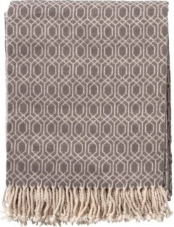 Dutch Decor - ELODIE - Plaid 140x180 Cm - Charcoal Gray - Taupe / Grijs / Beige - Geometrisch Patroon - Franjes - Deken