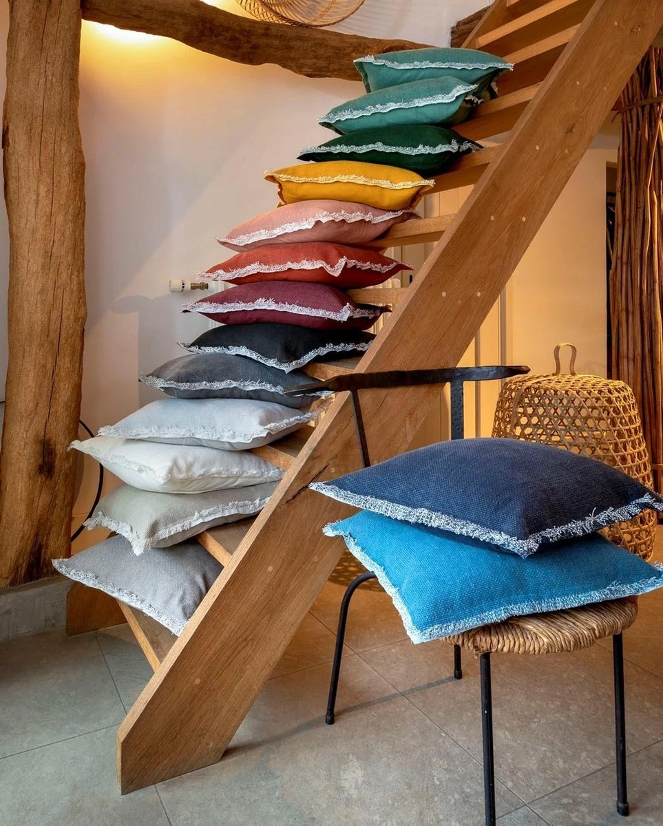 BURTO - Kussenhoes Van Gewassen Katoen Mountain View 45x45 Cm - Groen - Met Rits 6 BURTO - Kussenhoes Van Gewassen Katoen Mountain View 45x45 Cm - Groen - Met Rits - Afbeelding 4