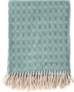 Dutch Decor - ELODIE - Plaid 140x180 Cm - Sagebrush Green - Lichtgroen & Beige - Franjes - Geometrisch Patroon - Deken